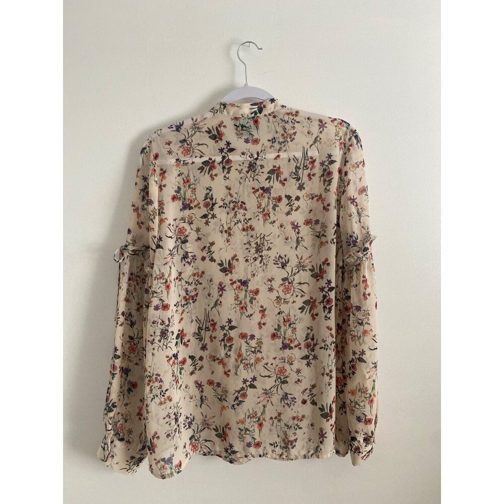 Lumière Floral Long-Sleeve Blouse With Button Front & Sheer Fabric Size L - Picture 2 of 6
